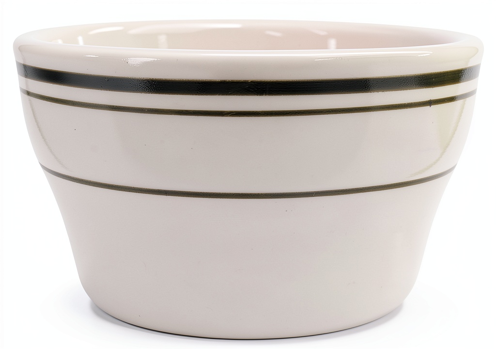 CAC China Stoneware Round China Bowl placed on a wooden kitchen countertop