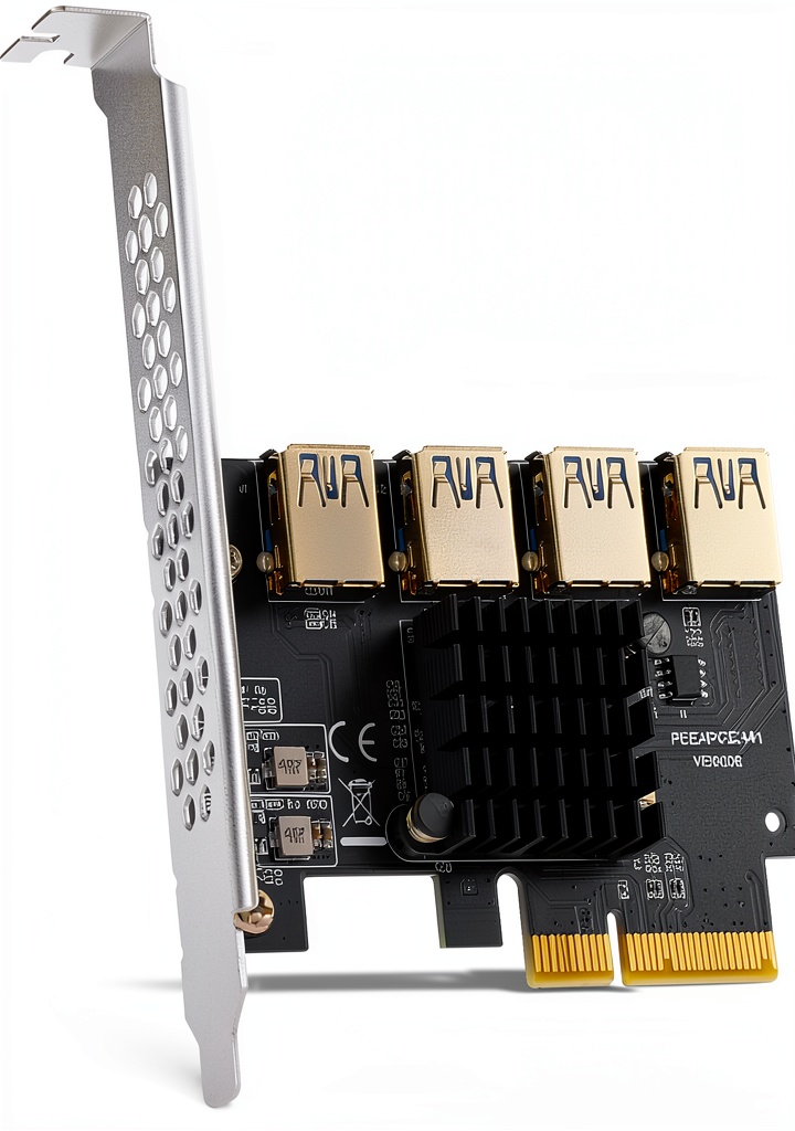 Installing MZHOU PCIe x4 to USB 3.0 add‑on card on a wooden desk