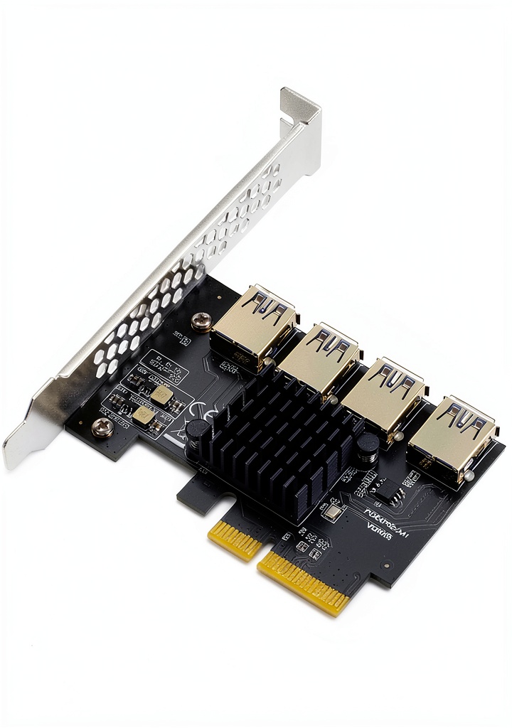 Installing PCIE 4X to 4USB Riser Card BEYIMEI PCIe Expansion on a wooden desk