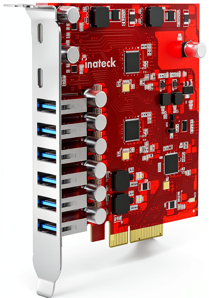 Inateck Red PCIe USB Expansion Card installed in a desktop PC