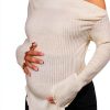 MakeMeChic Women's Maternity Off Shoulder Sweater Apricot-3