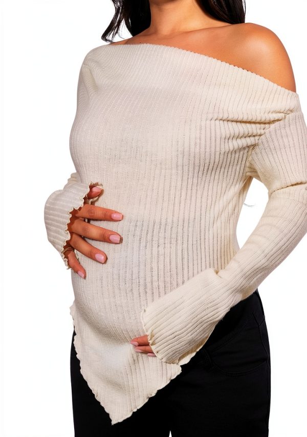 MakeMeChic Women's Maternity Off Shoulder Sweater Apricot-3