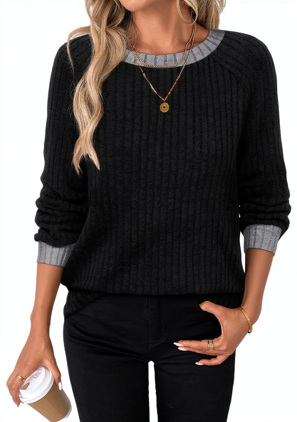 Long Sleeve Shirts Women Lightweight Color Block Sweater Fall 2025-2