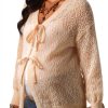 MakeMeChic Women's Maternity Crochet Cardigan Sweater Khaki Large-2