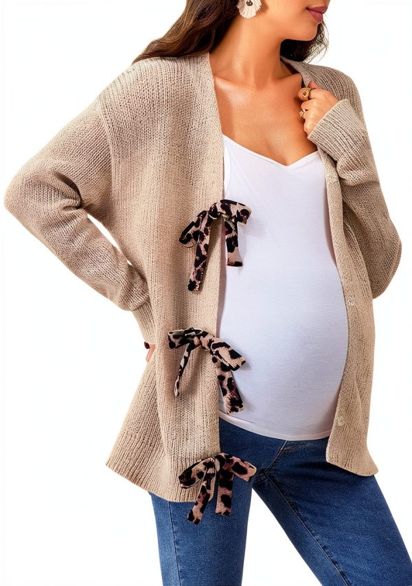 MakeMeChic Women's Maternity Cheetah Print V Neck Cardigan Sweater-2