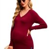 OUGES Women's Sweaters Split Side V Neck Maternity Knit Pullover-3