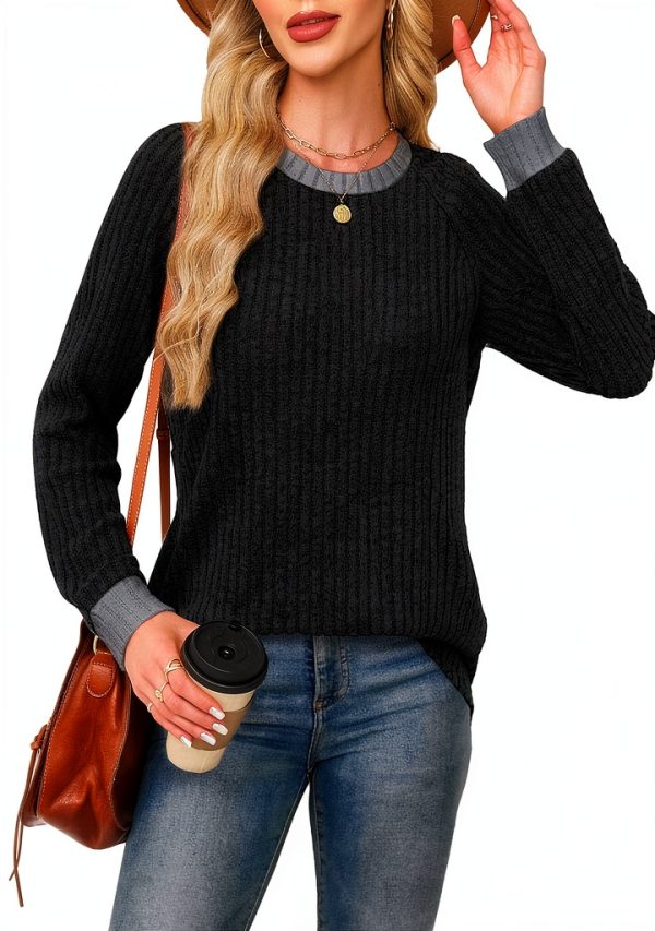 Long Sleeve Shirts Women Lightweight Color Block Sweater Fall 2025-3