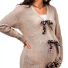 MakeMeChic Women's Maternity Cheetah Print V Neck Cardigan Sweater-3