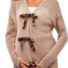 MakeMeChic Women's Maternity Cheetah Print V Neck Cardigan Sweater-4