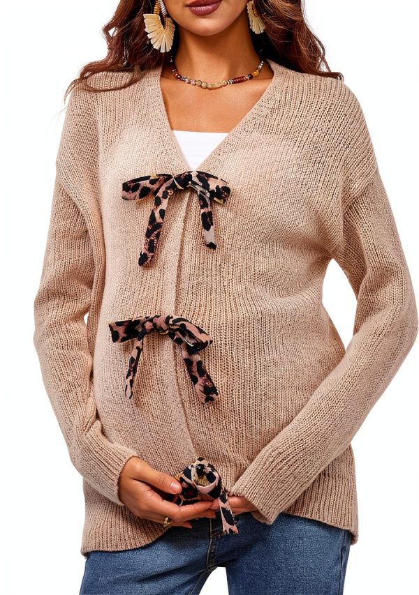 MakeMeChic Women's Maternity Cheetah Print V Neck Cardigan Sweater-4