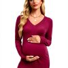 OUGES Women's Sweaters Split Side V Neck Maternity Knit Pullover-1