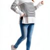 Women's Striped Button Crew Neck Maternity Sweater - Soft Stretch Fit-4