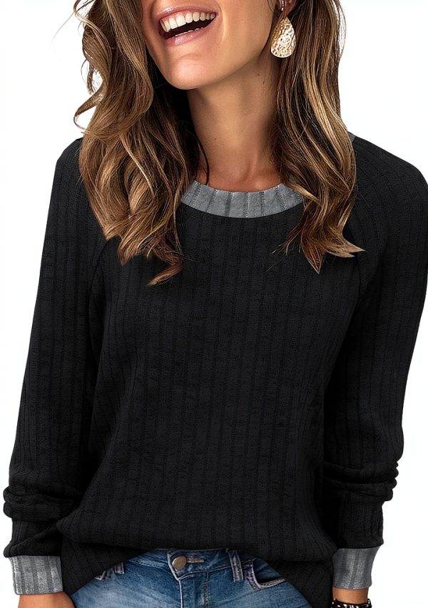 Long Sleeve Shirts Women Lightweight Color Block Sweater Fall 2025-0