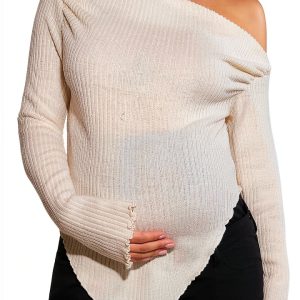 MakeMeChic Women's Maternity Off Shoulder Sweater Apricot-0