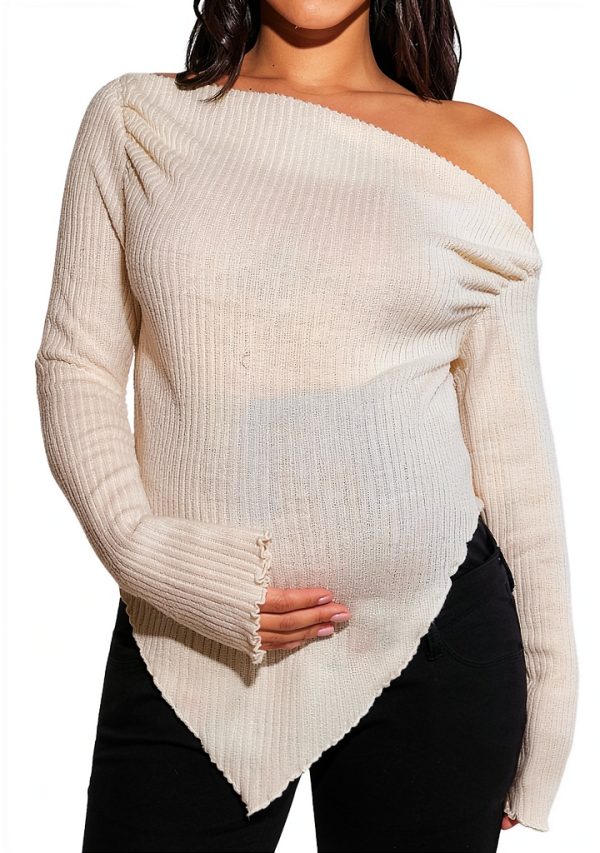MakeMeChic Women's Maternity Off Shoulder Sweater Apricot-0