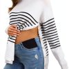 Women's Striped Button Crew Neck Maternity Sweater - Soft Stretch Fit-2