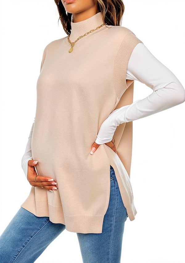 MakeMeChic Women's Maternity Turtleneck Sweater Vest Loose Fit Split-2