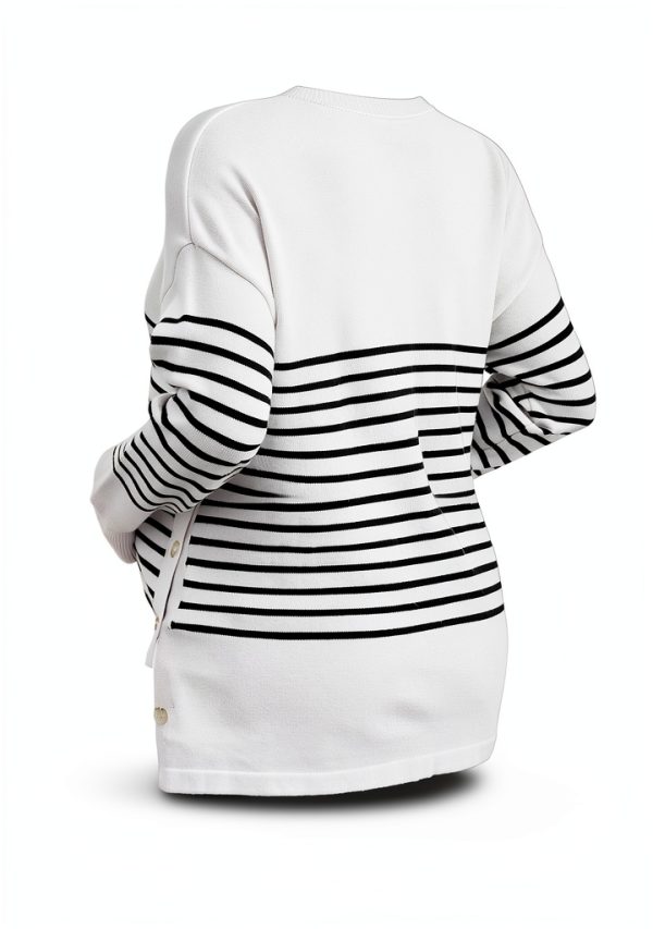 Women's Striped Button Crew Neck Maternity Sweater - Soft Stretch Fit-3