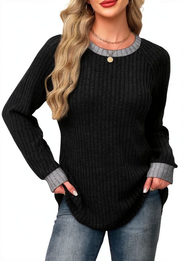Long Sleeve Shirts Women Lightweight Color Block Sweater Fall 2025-4
