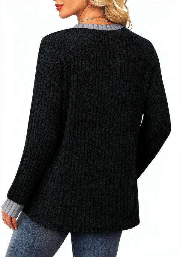 Long Sleeve Shirts Women Lightweight Color Block Sweater Fall 2025-5