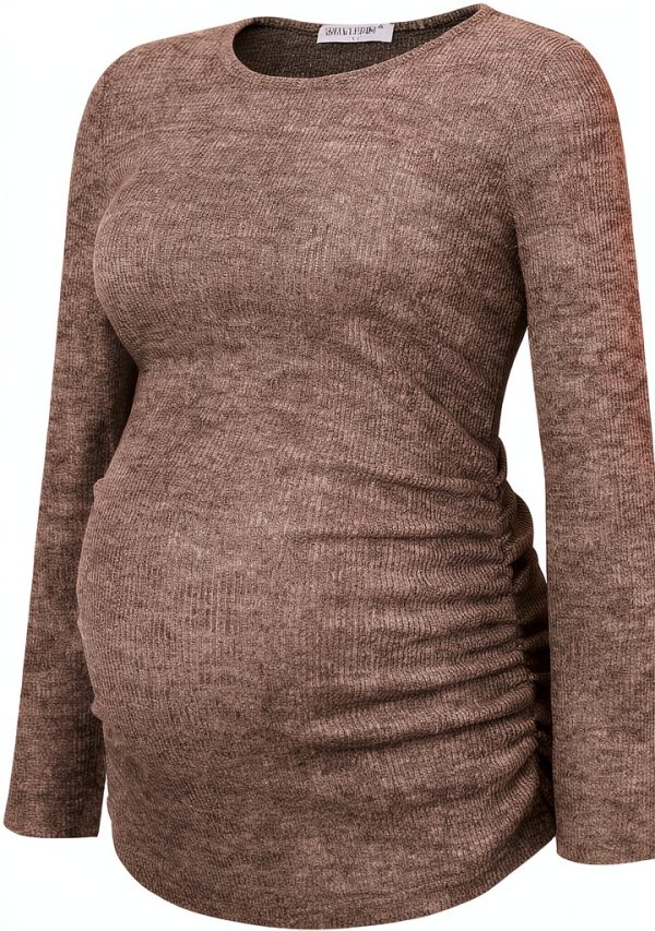 Smallshow Women's Maternity Sweater Shirt Long Sleeve Ribbed Knit Top-0