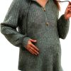 Women's Maternity Half Button Sweatshirts Long Sleeve Ribbed Knit Drawstring Hoodie-3