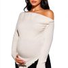 MakeMeChic Women's Maternity Off Shoulder Sweater Apricot-2