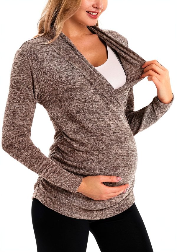 Women's Maternity Long Sleeve Shirt by MOMOOD Sweater Burgundy Medium-4