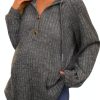 Women's Maternity Half Button Sweatshirts Long Sleeve Ribbed Knit Drawstring Hoodie-2