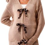 MakeMeChic Women's Maternity Cheetah Print V Neck Cardigan Sweater-0