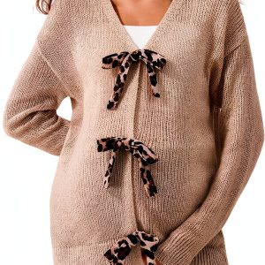 MakeMeChic Women's Maternity Cheetah Print V Neck Cardigan Sweater-0