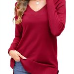 OUGES Women's Sweaters Split Side V Neck Maternity Knit Pullover-0