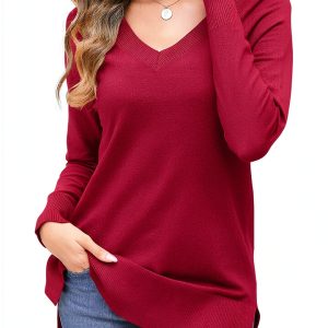 OUGES Women's Sweaters Split Side V Neck Maternity Knit Pullover-0