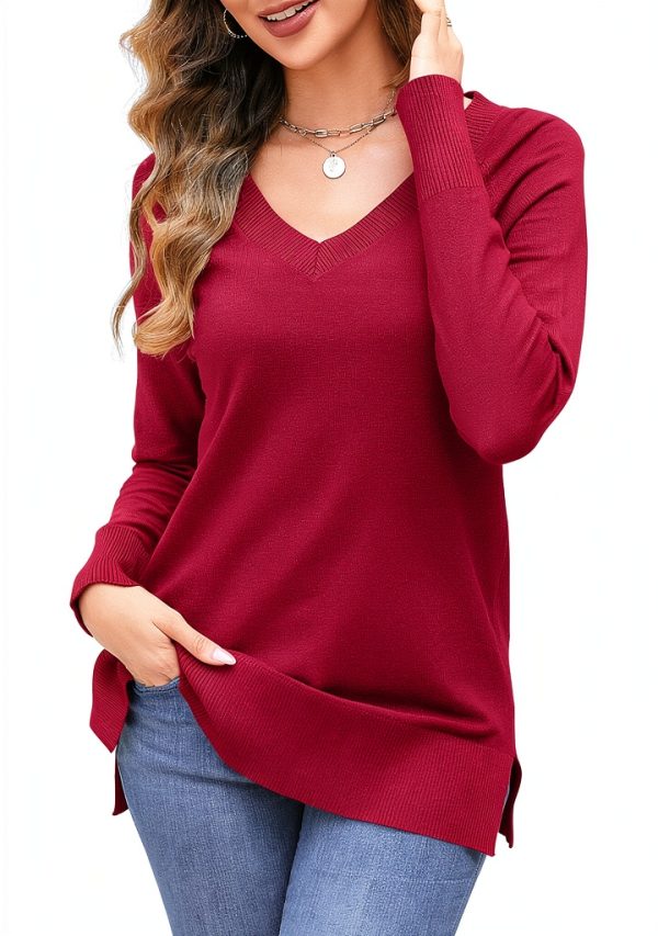 OUGES Women's Sweaters Split Side V Neck Maternity Knit Pullover-0