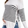 Women's Striped Button Crew Neck Maternity Sweater - Soft Stretch Fit-0
