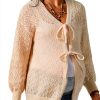 MakeMeChic Women's Maternity Crochet Cardigan Sweater Khaki Large-5