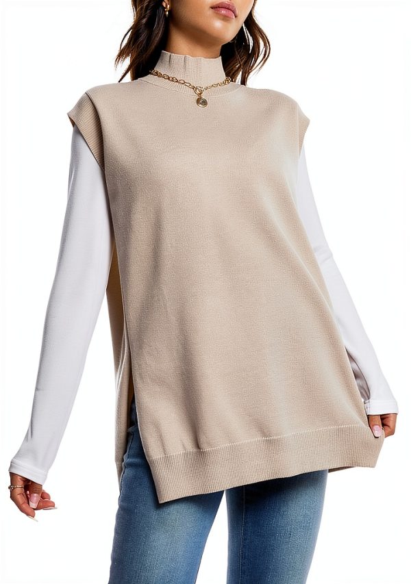 MakeMeChic Women's Maternity Turtleneck Sweater Vest Loose Fit Split-3