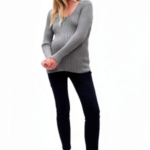 Gap Womens Maternity Ribbed Sweater Heather Grey Oversized Cotton-0