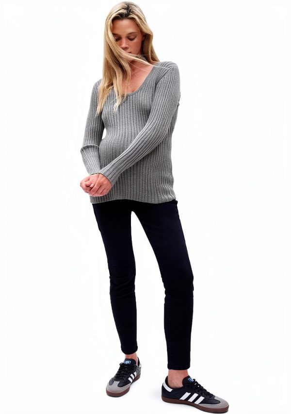 Gap Womens Maternity Ribbed Sweater Heather Grey Oversized Cotton-0