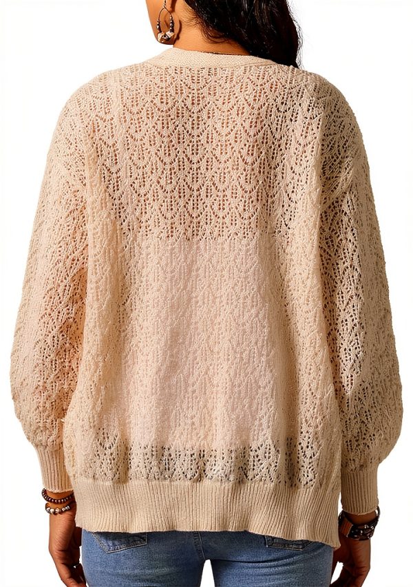 MakeMeChic Women's Maternity Crochet Cardigan Sweater Khaki Large-1