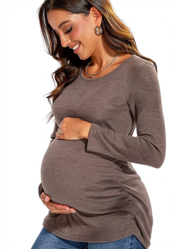 Smallshow Women's Maternity Sweater Shirt Long Sleeve Ribbed Knit Top-4