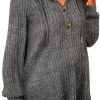 Women's Maternity Half Button Sweatshirts Long Sleeve Ribbed Knit Drawstring Hoodie-0