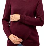 Women's Wool Blend Maternity Sweater by OUGES Crossover Ribbed Hem-0