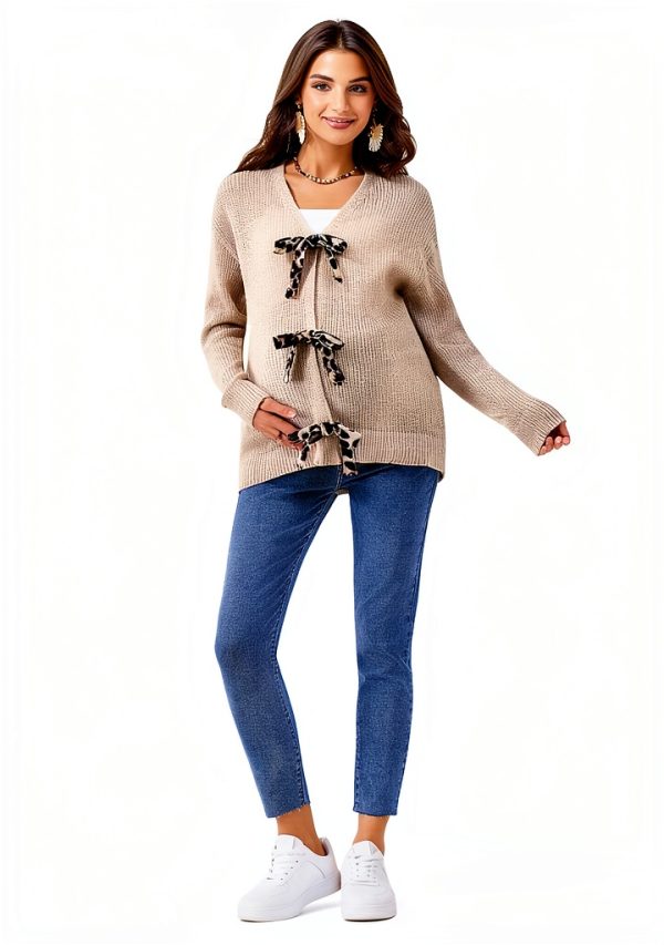 MakeMeChic Women's Maternity Cheetah Print V Neck Cardigan Sweater-5