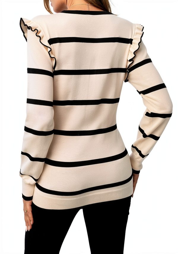 Women's Maternity Sweater Striped Ruffle Long Sleeve Dusty Blue-1