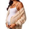 MakeMeChic Women's Maternity Crochet Cardigan Sweater Khaki Large-3