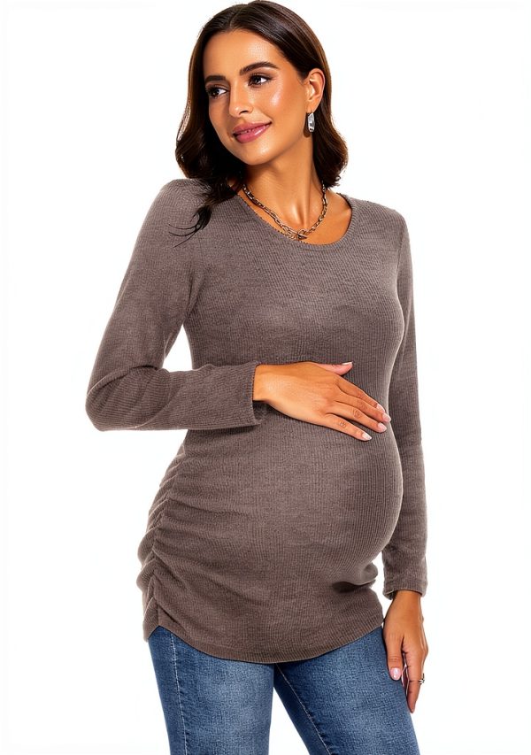 Smallshow Women's Maternity Sweater Shirt Long Sleeve Ribbed Knit Top-2