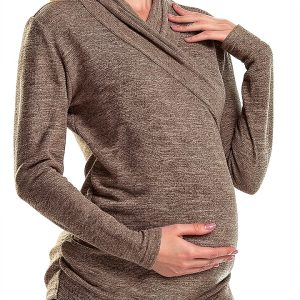 Women's Maternity Long Sleeve Shirt by MOMOOD Sweater Burgundy Medium-0
