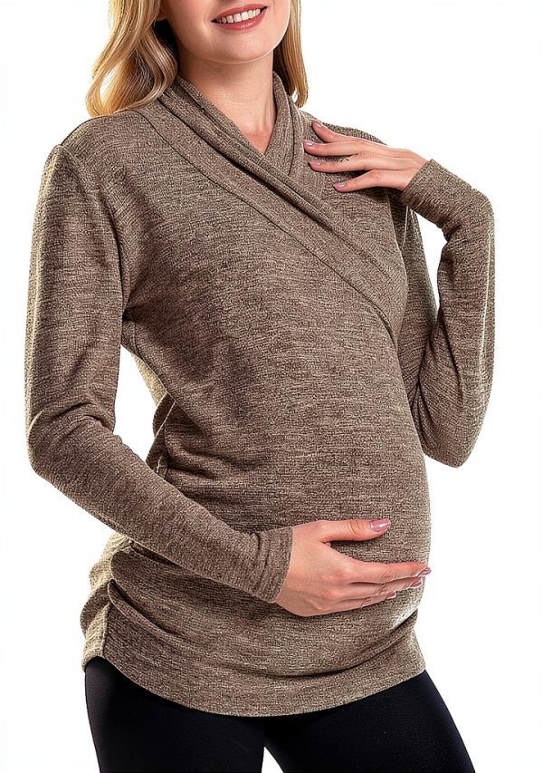 Women's Maternity Long Sleeve Shirt by MOMOOD Sweater Burgundy Medium-0